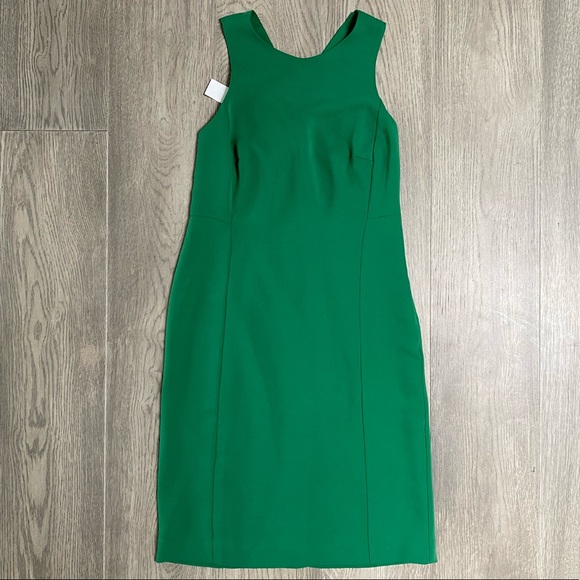 Ann Taylor Sleeveless Solid Green Cross Back Dress, NWT - Picture 2 of 9